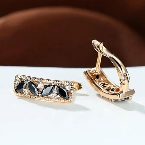Elegant Zirconia Black Synthetic Gemstone Hollow Hoop Earrings for Women Vacation Party Fashion Jewelry in Saudi Arabia