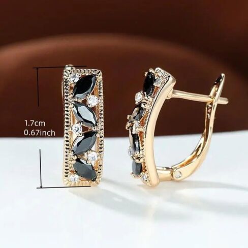 Elegant Zirconia Black Synthetic Gemstone Hollow Hoop Earrings for Women Vacation Party Fashion Jewelry in Saudi Arabia