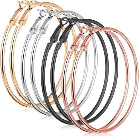 4 Pairs Stainless Steel Big Hoop Earrings for Women Gold Silver Rose Gold Black 2.3 Inch Large Circle Hoop Earrings in Kuwait