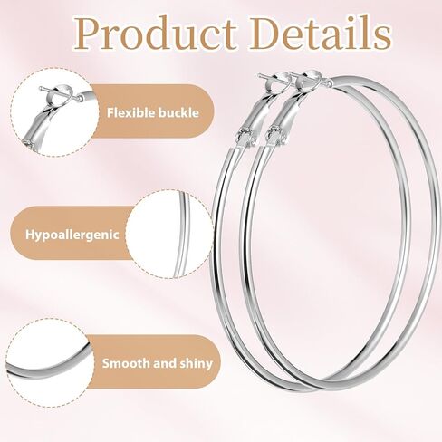 4 Pairs Stainless Steel Big Hoop Earrings for Women Gold Silver Rose Gold Black 2.3 Inch Large Circle Hoop Earrings in Kuwait