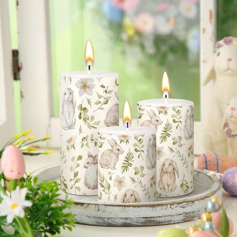 Set of 3 Easter Bunny Pillar Candles 3 Sizes Soy Wax Smokeless Candles for Spring Easter Table Home Decor Gifts Party Centerpieces in Saudi Arabia