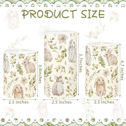 Set of 3 Easter Bunny Pillar Candles 3 Sizes Soy Wax Smokeless Candles for Spring Easter Table Home Decor Gifts Party Centerpieces in Saudi Arabia