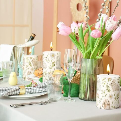Set of 3 Easter Bunny Pillar Candles 3 Sizes Soy Wax Smokeless Candles for Spring Easter Table Home Decor Gifts Party Centerpieces in Saudi Arabia