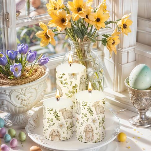 Set of 3 Easter Bunny Pillar Candles 3 Sizes Soy Wax Smokeless Candles for Spring Easter Table Home Decor Gifts Party Centerpieces in Saudi Arabia