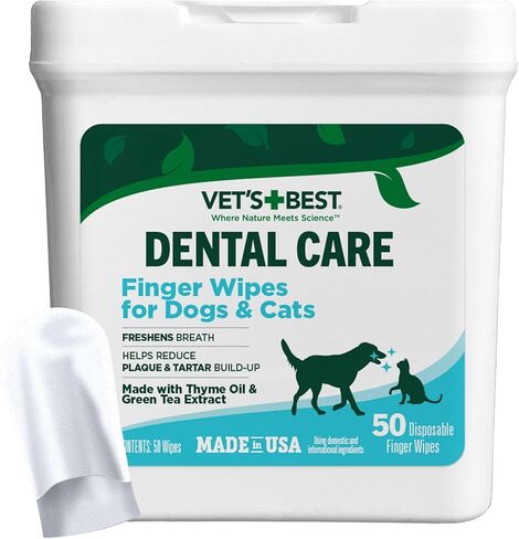 Vet's Best Dental Care Finger Wipes for Dogs, Plaque & Tartar Remover For Teeth, Dog Dental Care Freshens Breath, Teeth Cleaning Finger Wipes for Dogs & Cats, Dog Wipes, Pet Wipes For Cats, 50 Count in Kuwait