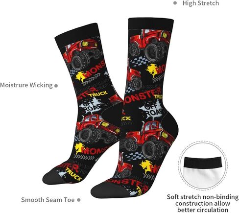 Monster Red Truck Car Cool Novelty Socks For Men Women, Funny Crazy Crew Socks Casual Dress Socks Gifts in Kuwait