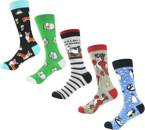 جوارب VVEEWUU للرجال بنمط مضحك مكونة من 5 قطع جوارب قطنية مطبوعة عصرية هدايا للرجال والنساء (ألوان مختلطة 1) in Kuwait