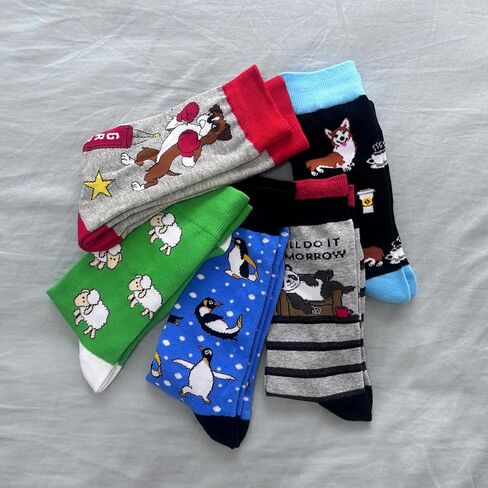 جوارب VVEEWUU للرجال بنمط مضحك مكونة من 5 قطع جوارب قطنية مطبوعة عصرية هدايا للرجال والنساء (ألوان مختلطة 1) in Kuwait