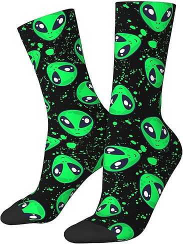 Green Alien Cool Novelty Socks For Men Women, Funny Crazy Crew Socks Casual Dress Socks Gifts in Kuwait