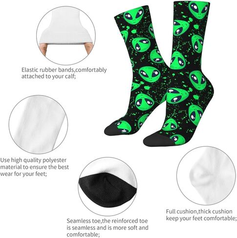 Green Alien Cool Novelty Socks For Men Women, Funny Crazy Crew Socks Casual Dress Socks Gifts in Kuwait