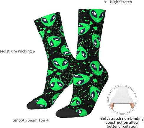 Green Alien Cool Novelty Socks For Men Women, Funny Crazy Crew Socks Casual Dress Socks Gifts in Kuwait