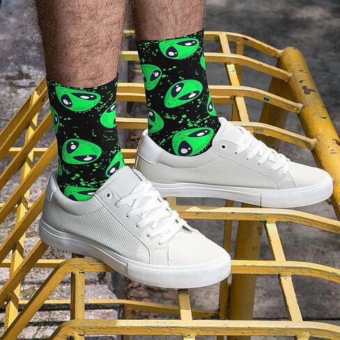 Green Alien Cool Novelty Socks For Men Women, Funny Crazy Crew Socks Casual Dress Socks Gifts in Kuwait