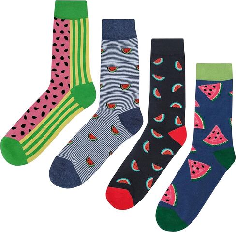 Watermelon Dress Socks 4 Pack Funny Novelty Crazy Fun Design Men Size 8-12 Cotton Casual Crew Colorful Funky Fancy Socks Gift for Men in Saudi Arabia