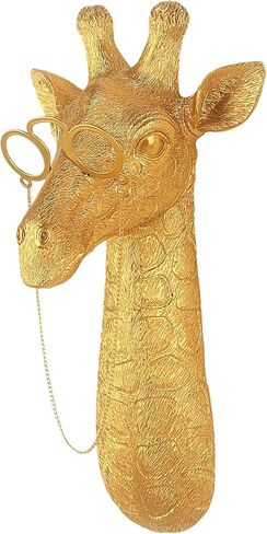 Juedawyal الذهبي الزرافة الحيوان رأس الحيوان ديكور الجدار مع النظارات، 11.5 "طويل القامة الراتنج الحيوان الجدار النحت، الذهب الحياة البرية جدار الفن لمكتب مدخل غرفة المعيشة in Kuwait