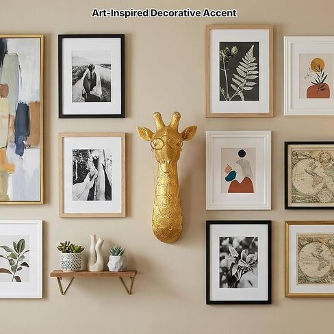 Juedawyal الذهبي الزرافة الحيوان رأس الحيوان ديكور الجدار مع النظارات، 11.5 "طويل القامة الراتنج الحيوان الجدار النحت، الذهب الحياة البرية جدار الفن لمكتب مدخل غرفة المعيشة in Kuwait