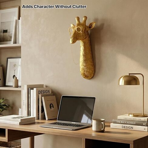 Juedawyal الذهبي الزرافة الحيوان رأس الحيوان ديكور الجدار مع النظارات، 11.5 "طويل القامة الراتنج الحيوان الجدار النحت، الذهب الحياة البرية جدار الفن لمكتب مدخل غرفة المعيشة in Kuwait