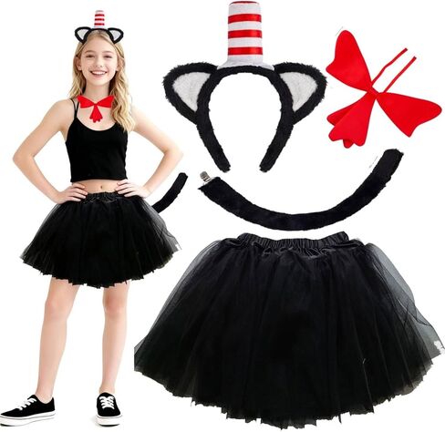Kirei Sui Cat Costume for Women, Cute Hat Ears Headband, tail & Lined Tutu for Halloween Christmas Parties Accessories in Saudi Arabia