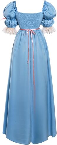 فساتين ريجنسي للنساء أنيقة مطرزة بكشكشة وخصر إمبراطوري فستان عصر ريجنسي دانتيل على شكل كرة فيكتورية أزرق L in Kuwait