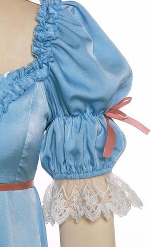 فساتين ريجنسي للنساء أنيقة مطرزة بكشكشة وخصر إمبراطوري فستان عصر ريجنسي دانتيل على شكل كرة فيكتورية أزرق L in Kuwait