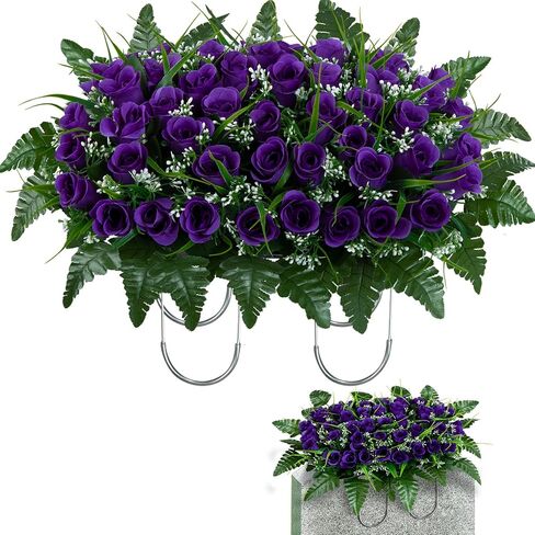 XONOR Artificial Cemetery Flower Saddles for Graves, Cemetery Memorial Flowers for Outdoor Tombstone Headstone Decorations, Lily Rose Gerbera Flowers Saddle (Orange Lily) in Kuwait