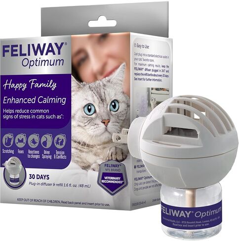 FELIWAY Optimum Cat, Enhanced Calming Pheromone Diffuser, 30 Day Starter Kit (48 mL), Translucent in Kuwait
