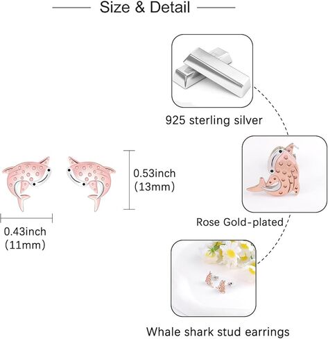 Whale Shark Stud Earrings for Women - 925 Sterling Silver Whale Shark Stud Earrings Ocean Themed Valentines Shark Jewelry Gifts for Women in Kuwait