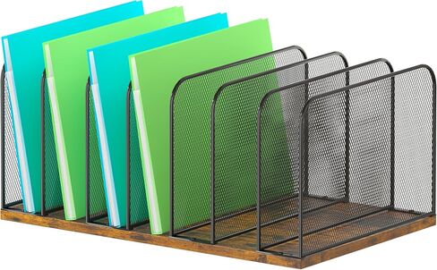 منظم ملفات مكتب خشبي من Piskyet، حامل حامل ملفات عمودي مكون من 5 أقسام، منظم ورق بريد معدني لجهاز Chromebook لتنظيم مكتب المعلم والمكتب والفصول الدراسية in Kuwait