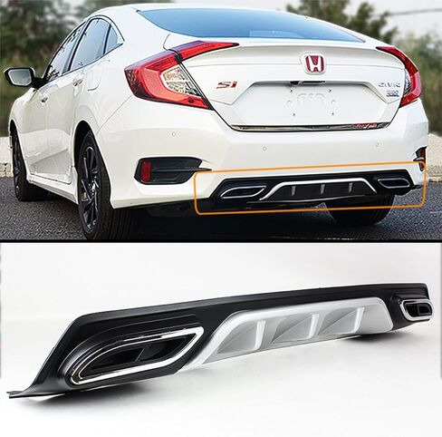 Silver Black Rear Bumper Diffuser W/Decorative Exhaust Tips Compatible with 2016-2018 Honda Civic Sedan in Saudi Arabia