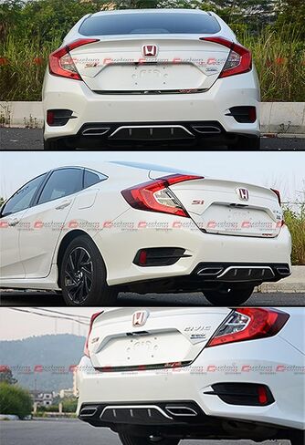 Silver Black Rear Bumper Diffuser W/Decorative Exhaust Tips Compatible with 2016-2018 Honda Civic Sedan in Saudi Arabia