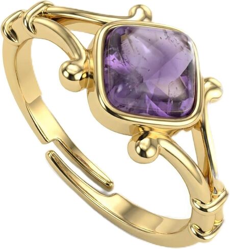 خاتم الجمشت، خواتم أحجار كريمة مربعة طبيعية أنيقة للنساء، مجوهرات خواتم كريستال أرجوانية مطلية بالذهب قابلة للتعديل in Kuwait