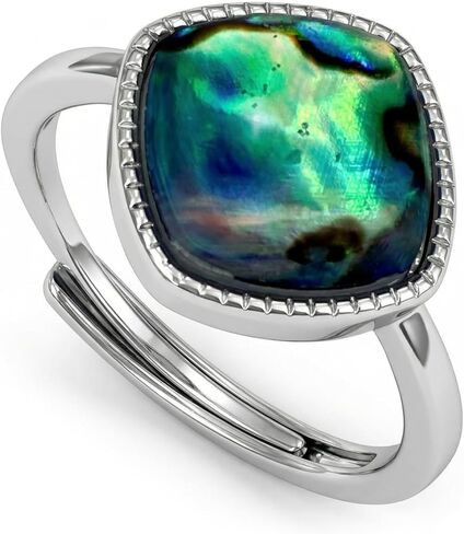 Abalone Shell Ring, Handmade Inlay Square Shell Ring Ocean Jewelry, Silver Adjustable Simple Statement Rings for Women in Kuwait
