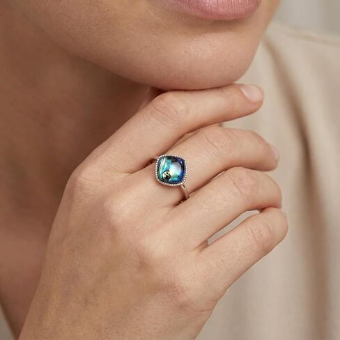 Abalone Shell Ring, Handmade Inlay Square Shell Ring Ocean Jewelry, Silver Adjustable Simple Statement Rings for Women in Kuwait