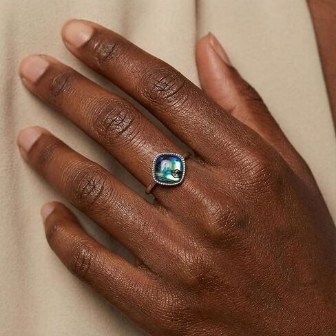 Abalone Shell Ring, Handmade Inlay Square Shell Ring Ocean Jewelry, Silver Adjustable Simple Statement Rings for Women in Kuwait