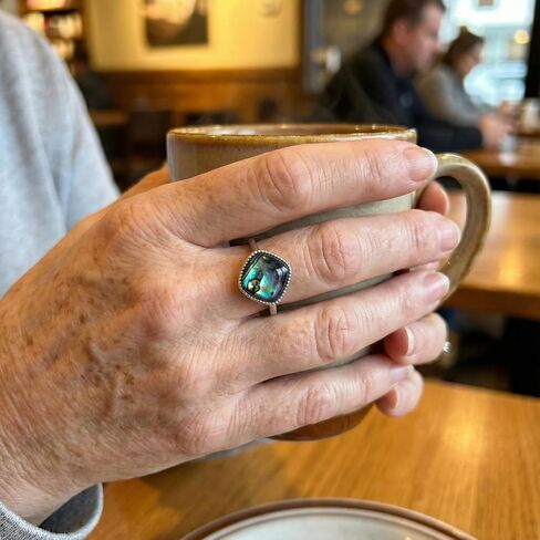 Abalone Shell Ring, Handmade Inlay Square Shell Ring Ocean Jewelry, Silver Adjustable Simple Statement Rings for Women in Kuwait