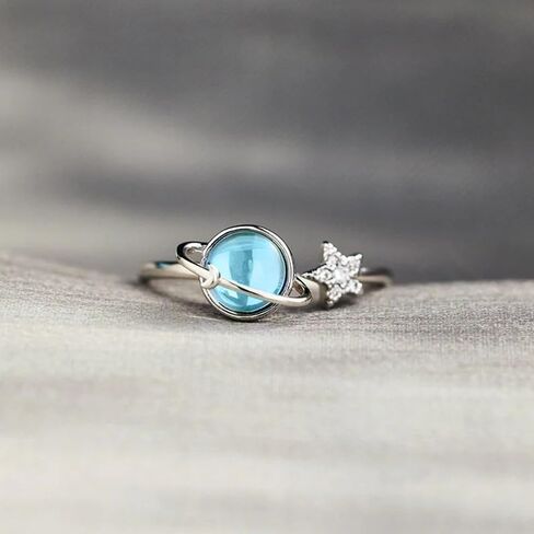 Planet Star Ring for Women Cubic Zirconia Rings Celestial Saturn Adjustable Open Wrap Finger Rings Comfort Fit Cute Dainty Birthday Christmas Jewelry Gift for Daughter Sister in Kuwait