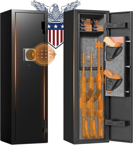 3 Gun Safe, Gun Safe for Rifles and Pistols with 180° Full Access Door and Removable Shelf, No Assembly Dual Alarm System Gun Cabinet with Mute Mode, Quick Access Long Shotgun Safe with LED in Saudi Arabia