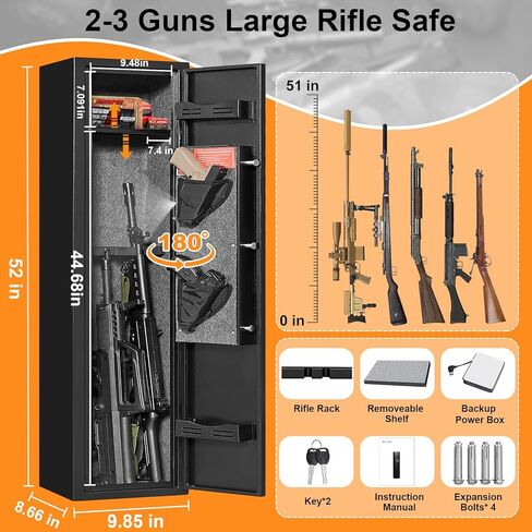 3 Gun Safe, Gun Safe for Rifles and Pistols with 180° Full Access Door and Removable Shelf, No Assembly Dual Alarm System Gun Cabinet with Mute Mode, Quick Access Long Shotgun Safe with LED in Saudi Arabia