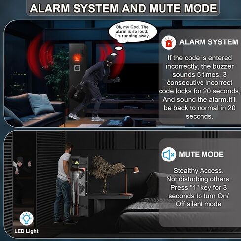 3 Gun Safe, Gun Safe for Rifles and Pistols with 180° Full Access Door and Removable Shelf, No Assembly Dual Alarm System Gun Cabinet with Mute Mode, Quick Access Long Shotgun Safe with LED in Saudi Arabia