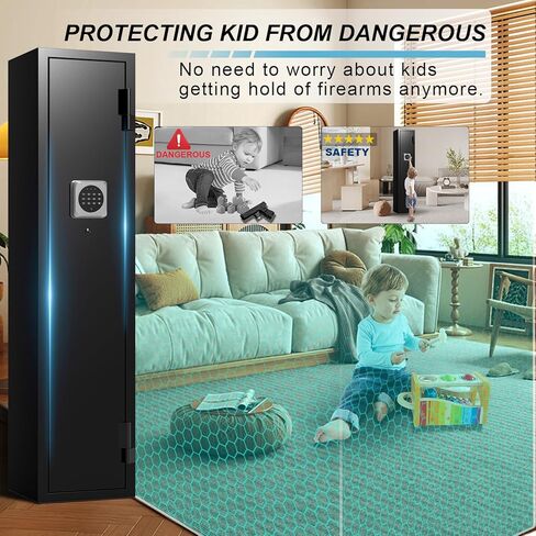 3 Gun Safe, Gun Safe for Rifles and Pistols with 180° Full Access Door and Removable Shelf, No Assembly Dual Alarm System Gun Cabinet with Mute Mode, Quick Access Long Shotgun Safe with LED in Saudi Arabia