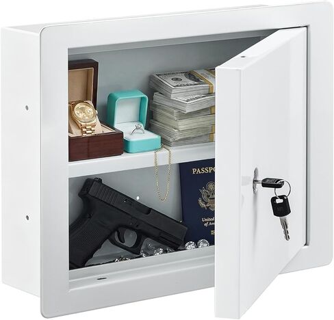 Zonon In-Wall Safe with Key Lock, Small In-Wall Hidden Safe Galvanized Steel Box Lockable Wall Compartment, Secure Storage for Money Jewelry Passports at Business or Home 15.7-inch Exterior Width in Saudi Arabia