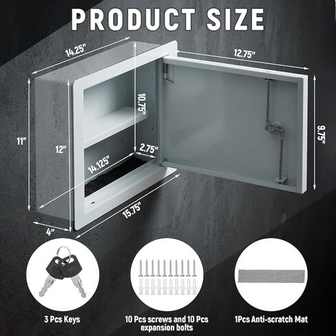 Zonon In-Wall Safe with Key Lock, Small In-Wall Hidden Safe Galvanized Steel Box Lockable Wall Compartment, Secure Storage for Money Jewelry Passports at Business or Home 15.7-inch Exterior Width in Saudi Arabia