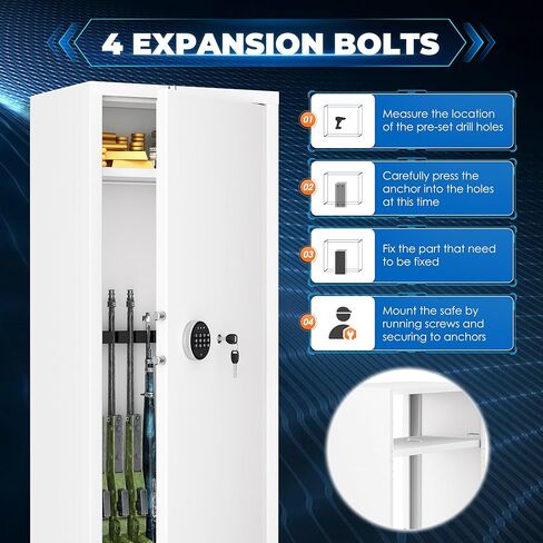 10-14 Gun Safe, Large Gun Safe for Home Rifle and Pistol, Biometric Fingerprint Fireproof Gun Cabinet, Locking Gun Safe with Shelves and Pockets, White in Kuwait