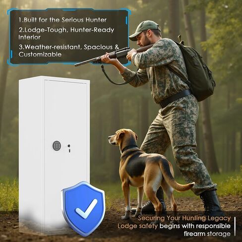 10-14 Gun Safe, Large Gun Safe for Home Rifle and Pistol, Biometric Fingerprint Fireproof Gun Cabinet, Locking Gun Safe with Shelves and Pockets, White in Kuwait