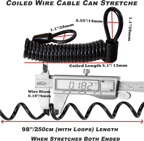 1Pcs Breakaway Trailer Cable, Brake Cable, RV Stainless Steel Coiled Wire, Heavy Duty Emergency Lanyard Extend to 8ft Coiled Safety Cables Strap for RV, Camper, Trailer (Black, 8 FT) in Kuwait
