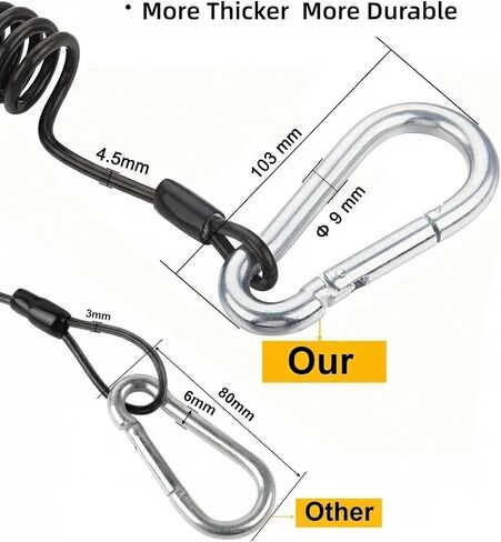 1Pcs Breakaway Trailer Cable, Brake Cable, RV Stainless Steel Coiled Wire, Heavy Duty Emergency Lanyard Extend to 8ft Coiled Safety Cables Strap for RV, Camper, Trailer (Black, 8 FT) in Kuwait