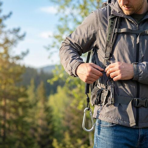 1Pcs Breakaway Trailer Cable, Brake Cable, RV Stainless Steel Coiled Wire, Heavy Duty Emergency Lanyard Extend to 8ft Coiled Safety Cables Strap for RV, Camper, Trailer (Black, 8 FT) in Kuwait