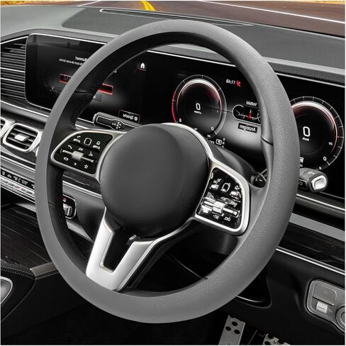 Car Silicone Steering Wheel Cover, Non-Slip Soft Steering Wheel Protective Cover, Stretchy Enhanced Control Protector for 13-15 inch Steering Wheels, Car Accessories (Gray) in Saudi Arabia