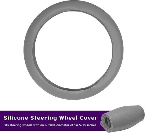 Car Silicone Steering Wheel Cover, Non-Slip Soft Steering Wheel Protective Cover, Stretchy Enhanced Control Protector for 13-15 inch Steering Wheels, Car Accessories (Gray) in Saudi Arabia