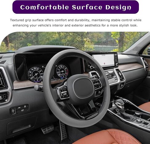 Car Silicone Steering Wheel Cover, Non-Slip Soft Steering Wheel Protective Cover, Stretchy Enhanced Control Protector for 13-15 inch Steering Wheels, Car Accessories (Gray) in Saudi Arabia