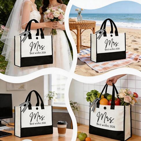 Mrs Canvas Tote Bag - Bridal Shower Wedding Gift Bride to Be, Bachelorette Party Engagement Gift in Saudi Arabia